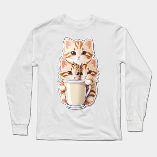 Cute Kittens With A Cup Of Milk Tea Long Sleeve T-Shirt